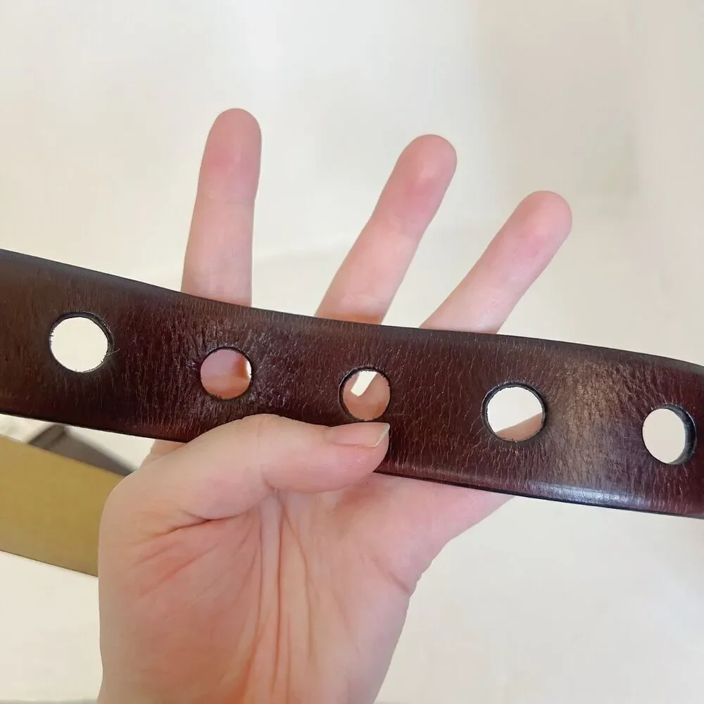 Michael Kors Brown Leather Belt Silver Buckle y2k Boho Chic Size M